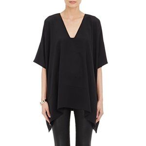Black 100% Silk Poncho Blouse Top Shirt M/L V Neck